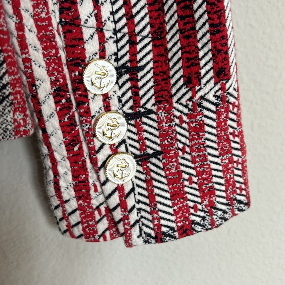 Cabi XS red black striped shoulder pad unlined blazer - Picture 9 of 11